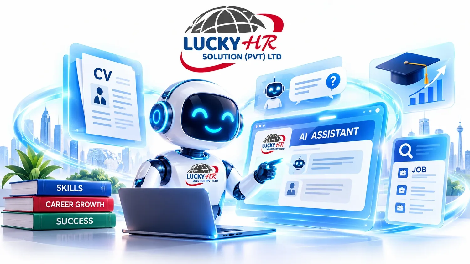 Lucky HR AI assistant helping a candidate with a CV, skills and job search