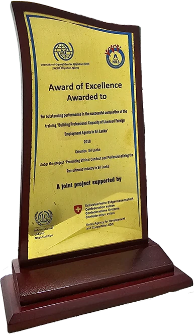 Award of Excellence 2018 trophy from IOM and the National Institute of Labour Studies