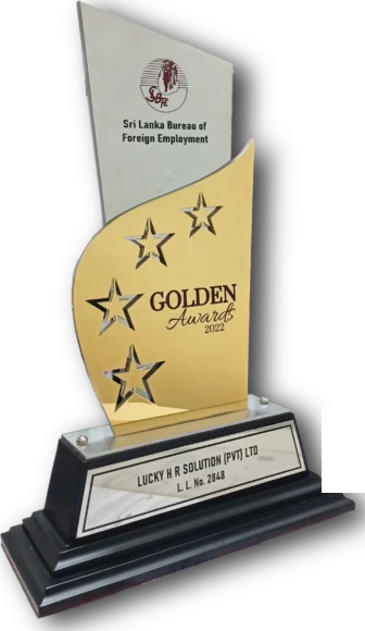 SLBFE 4 Star Golden Award 2022 memento presented to Lucky H R Solution, licence No. 2848