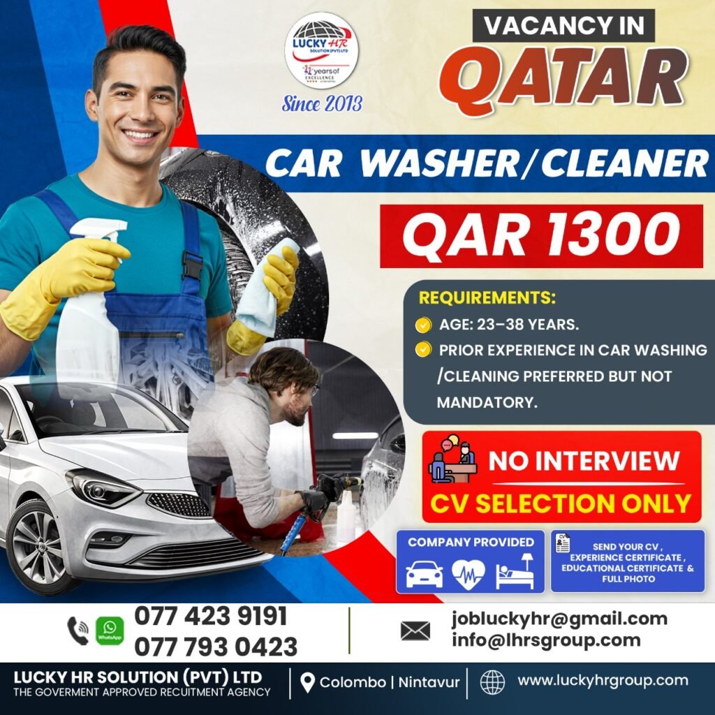 Vacancy in Qatar ( Car Washer / Cleaner ) – Lucky HR Solution Pvt Ltd